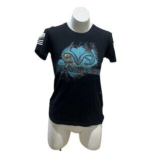 Realtree WoMen's T-Shirt Size M Black Short Sleeve Graphic Antler Logo Camo